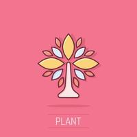 Leaf icon in comic style. Plant cartoon vector illustration on isolated background. Flower splash effect sign business concept.