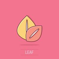 Leaf icon in comic style. Plant cartoon vector illustration on isolated background. Flower splash effect sign business concept.