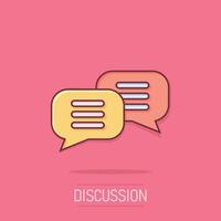 Speak chat sign icon in comic style. Speech bubbles cartoon vector illustration on isolated background. Team discussion button splash effect business concept.