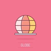 Earth planet icon in comic style. Globe geographic cartoon vector illustration on isolated background. Global communication splash effect business concept.