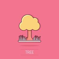 Tree icon in comic style. Forest cartoon vector illustration on isolated background. Plant splash effect sign business concept.