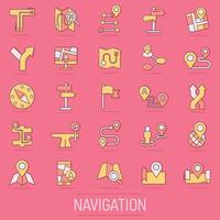 Navigation icon set in comic style. Gps direction cartoon vector illustration on isolated background. Locate pin position splash effect business concept.