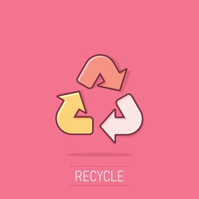Recycle icon in comic style. Reuse cartoon vector illustration on isolated background. Recycling splash effect sign business concept.