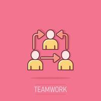 People referral icon in comic style. Business communication cartoon vector illustration on background. Reference teamwork splash effect business concept.