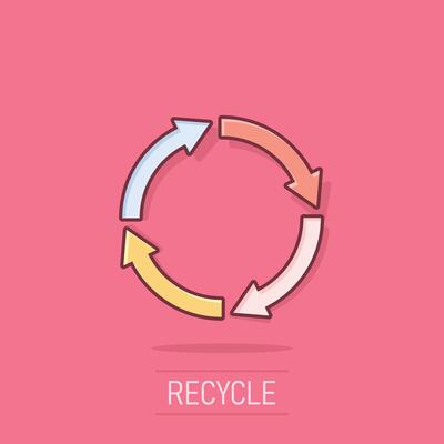 Recycle icon in comic style. Reuse cartoon vector illustration on isolated background. Recycling splash effect sign business concept.