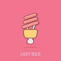 Light bulb icon in comic style. Lightbulb cartoon vector illustration on isolated background. Energy lamp splash effect sign business concept.