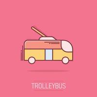 Trolleybus icon in comic style. Trolley bus cartoon vector illustration on isolated background. Autobus vehicle splash effect business concept.