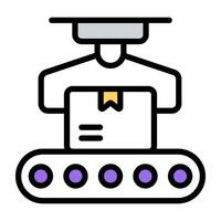 Conveyor belt icon, robot packaging editable vector