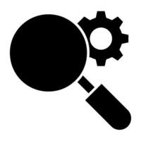 Gears under magnifying glass, concept of SEO or search engine optimization vector