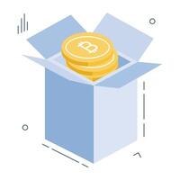 un único diseño icono de bitcoin caja vector