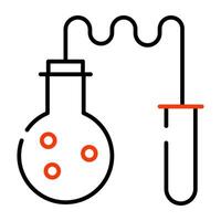 Test tube connected with flask, icon of lab experiment vector