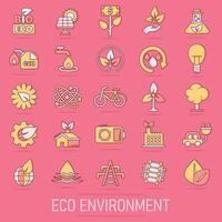 Eco environment icons set in comic style. Ecology cartoon vector illustration on isolated background. Bio emblem splash effect sign business concept.