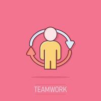 People referral icon in comic style. Business communication cartoon vector illustration on isolated background. Reference teamwork splash effect business concept.