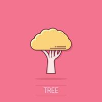 árbol icono en cómic estilo. bosque dibujos animados vector ilustración en aislado antecedentes. planta chapoteo efecto firmar negocio concepto.