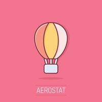 Air balloon icon in comic style. Aerostat cartoon vector illustration on isolated background. Flying transport splash effect business concept.