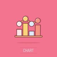 Chart graph icon in comic style. Arrow grow cartoon vector illustration on isolated background. Analysis splash effect business concept.