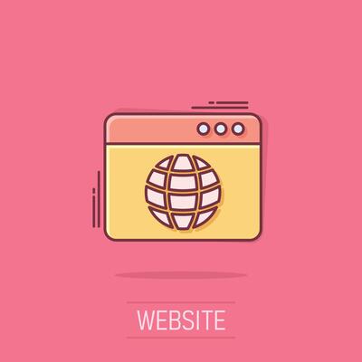Website domain icon in comic style. Global internet address cartoon vector illustration on isolated background. Server splash effect business concept.