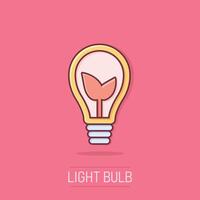 Light bulb icon in comic style. Lightbulb cartoon vector illustration on isolated background. Energy lamp splash effect sign business concept.