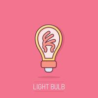 Light bulb icon in comic style. Lightbulb cartoon vector illustration on isolated background. Energy lamp splash effect sign business concept.