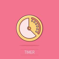 Clock icon in comic style. Watch cartoon vector illustration on isolated background. Timer splash effect business concept.