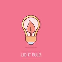 Light bulb icon in comic style. Lightbulb cartoon vector illustration on isolated background. Energy lamp splash effect sign business concept.