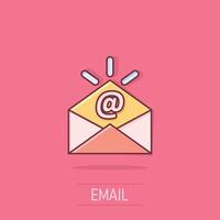 Email message icon in comic style. Mail document cartoon vector illustration on isolated background. Message correspondence splash effect business concept.