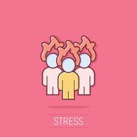 People with flame head icon in comic style. Stress expression cartoon vector illustration on isolated background. Health problem splash effect business concept.