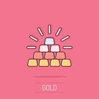 Gold stack icon in comic style. Silver brick cartoon vector illustration on isolated background. Metal banking splash effect business concept.