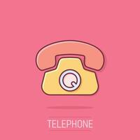 Mobile phone icon in comic style. Telephone talk cartoon vector illustration on isolated background. Hotline contact splash effect business concept.