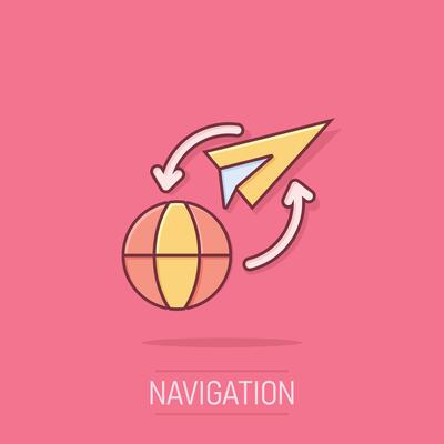 Global travel icon in comic style. Paper plane cartoon vector illustration on isolated background. International transport splash effect business concept.
