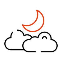 Moon with clouds, icon of cloudy night vector