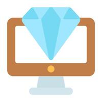 Diamond inside monitor, online diamond icon vector