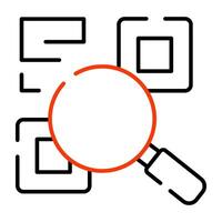 Qr matrix under magnifying glass showing concept of search barcode vector