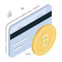 A colored design icon of bitcoin credit card vector