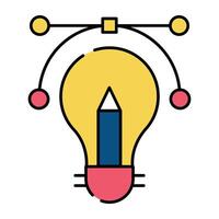 Pencil inside lightbulb, flat design of writing idea icon vector