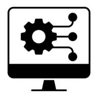 Gear inside monitor, solid design of computer setting vector