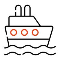 Water transport icon, linear design of ship vector