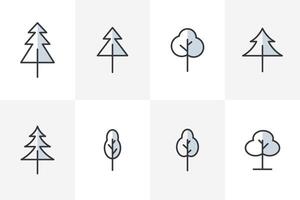 Tree Icon Set. Tree outline vector art bundle isolated on white background
