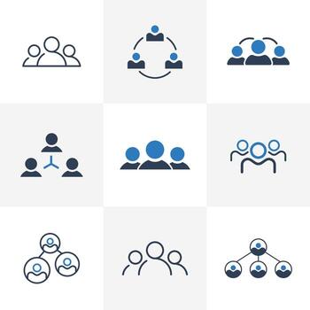 Team or Group Icon Set. Business, Leader, People, Relationship, Team, Teamwork, Circle, Group, Network, Networking, Leadership icon set vector illustration