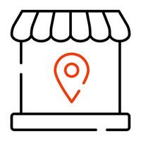 Map marker inside building denoting concept of shop location vector