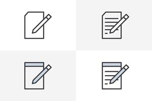 Set of Notepad Symbol with Flat Icon Of Paper And Pen. Document, Notebook, Pen Icon Set Vector Illustration