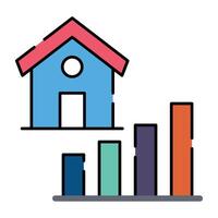 Home with bar chart, flat design icon of property chart vector