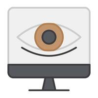 Eye inside monitor, flat design of online vision vector