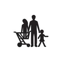 family with Shopping. Shopping card icon. Black on white background. Vector illustration