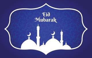 minimalist eid al fitr template banner blue color with mosque element, ramadan mubarak vector design