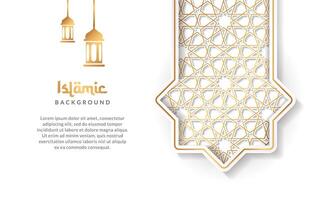 Islamic background with lantern ornament and golden luxury arabic pattern vector design