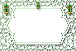 islamic border frame with lantern ornament and ramadan kareem pattern background vector