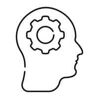 Gear inside mind, linear design icon of brain development vector