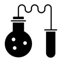 Test tube connected with flask, icon of lab experiment vector