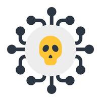 Nodes with skull, icon of network hacking vector